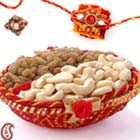 Handcrafted Cane Bowl with Dryfruits and FREE Rakhi and Tilak
