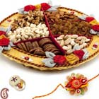 Handcrafted Cane Tray with Dryfruits and FREE Rakhi and Tilak