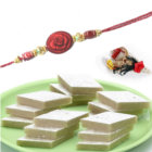 Freshly Made Kaju Katri With Rose Rakhi And Tilak