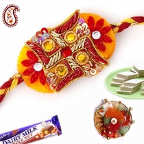 Auspicious Zardosi Swastik Rakhi,Zardosi Rakhi, Buy Rakhi, Send Rakhi to India, Rakhi Gifts, Rakhis Online