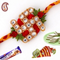 Premium Kundan and Zari Rakhi with Auspicious Swastik,Fancy Rakhis, Buy Rakhi, Send Rakhi to India, Rakhi Gifts, Rakhis Online