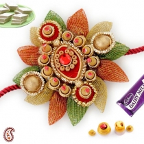 Tissue Rakhi with Golden Balls,Mauli Rakhi, Buy Rakhi, Send Rakhi to India, Rakhi Gifts, Rakhis Online