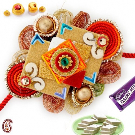 Golden Work Tissue Rakhi