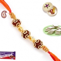Natural Rudraksh Rakhi with Golden Foil Work,Rakhi Threads, Buy Rakhi, Send Rakhi to India, Rakhi Gifts, Rakhis Online