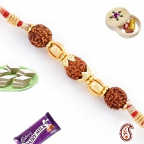 Natural Rudraksh Rakhi with Golden Balls,Rakhi Threads, Buy Rakhi, Send Rakhi to India, Rakhi Gifts, Rakhis Online