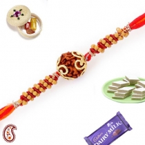 Golden cap Natural Rudraksh Rakhi,Fancy Rakhis, Buy Rakhi, Send Rakhi to India, Rakhi Gifts, Rakhis Online