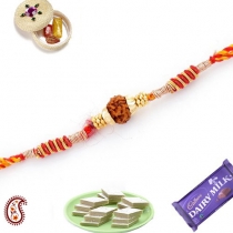 Handcrafted Rakhi with Single Natural Rudraksh,Fancy Rakhis, Buy Rakhi, Send Rakhi to India, Rakhi Gifts, Rakhis Online