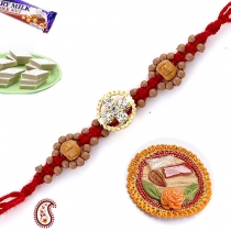 Sandalwood Bead Rakhi with American Diamonds,Fancy Rakhis, Buy Rakhi, Send Rakhi to India, Rakhi Gifts, Rakhis Online