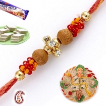 Handcrafted Sandalwood Rakhi with American Diamonds,Rakhi Threads, Buy Rakhi, Send Rakhi to India, Rakhi Gifts, Rakhis Online