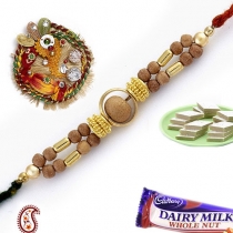 Handcrafted Sandalwood Bead Rakhi with Zardosi Work,Rakhi Threads, Buy Rakhi, Send Rakhi to India, Rakhi Gifts, Rakhis Online