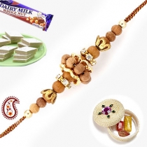 Handcrafted American Diamond Rakhi with Sandalwood Beads,Rakhi Threads, Buy Rakhi, Send Rakhi to India, Rakhi Gifts, Rakhis Online