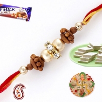 Sandalwood Beaded Rakhi with Golden Balls,Fancy Rakhis, Buy Rakhi, Send Rakhi to India, Rakhi Gifts, Rakhis Online