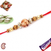 Handcrafted Sandalwood Rakhi with American Diamond Balls,Rakhi Threads, Buy Rakhi, Send Rakhi to India, Rakhi Gifts, Rakhis Online