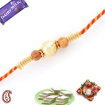 Beaded Sandalwood Rakhi with Golden Zari Work,Rakhi Threads, Buy Rakhi, Send Rakhi to India, Rakhi Gifts, Rakhis Online