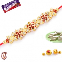 Premium Floral design Swastik Rakhi with American Diamonds,Diamond Rakhi, Buy Rakhi, Send Rakhi to India, Rakhi Gifts, Rakhis Online