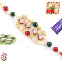 Enameled Golden Bead American Diamond Rakhi,Diamond Rakhi, Buy Rakhi, Send Rakhi to India, Rakhi Gifts, Rakhis Online