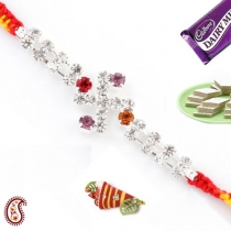 Multicoloured American Diamond Swastik Rakhi,Diamond Rakhi, Buy Rakhi, Send Rakhi to India, Rakhi Gifts, Rakhis Online