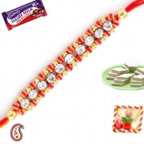 Diamond Stud Rakhi with Coloured Balls,Diamond Rakhi, Buy Rakhi, Send Rakhi to India, Rakhi Gifts, Rakhis Online