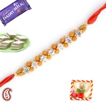 Handcrafted American Diamond Rakhi with Bead Work
