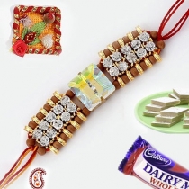 Handcrafted Crystal Rakhi with American Diamonds and Sandalwood,Diamond Rakhi, Buy Rakhi, Send Rakhi to India, Rakhi Gifts, Rakhis Online