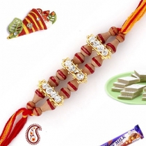 Traditional Gold plated Rakhi with American Diamonds,Diamond Rakhi, Buy Rakhi, Send Rakhi to India, Rakhi Gifts, Rakhis Online
