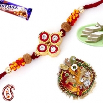 Gold Plated Handcrafted Rakhi with Enamel work,Diamond Rakhi, Buy Rakhi, Send Rakhi to India, Rakhi Gifts, Rakhis Online