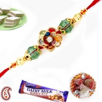 Amazing Flower Rakhi with Multicoloured Crystals,Diamond Rakhi, Buy Rakhi, Send Rakhi to India, Rakhi Gifts, Rakhis Online