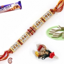 Bracelet styled Traditional Rakhi with American Diamonds,Diamond Rakhi, Buy Rakhi, Send Rakhi to India, Rakhi Gifts, Rakhis Online