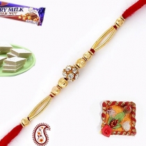 Gold Plated Ball Rakhi studded with American Diamonds,Fancy Rakhis, Buy Rakhi, Send Rakhi to India, Rakhi Gifts, Rakhis Online