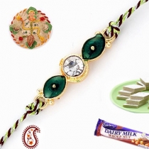 American Diamond Rakhi with Enamel work,Diamond Rakhi, Buy Rakhi, Send Rakhi to India, Rakhi Gifts, Rakhis Online