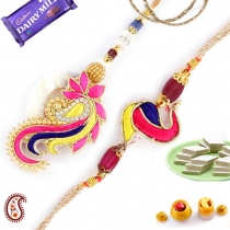 Bhaiya-Bhabhi Rakhi Pair Adorned with Golden Beads,Bhaiya Bhabhi Rakhi, Buy Rakhi, Send Rakhi to India, Rakhi Gifts, Rakhis Online