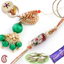 Kundan Work Bhaiya-Bhabhi Rakhi Pair,Bhaiya Bhabhi Rakhi, Buy Rakhi, Send Rakhi to India, Rakhi Gifts, Rakhis Online
