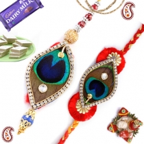 Real Peacock Feather Bhaiya-Bhabhi Rakhi Pair,Bhaiya Bhabhi Rakhi, Buy Rakhi, Send Rakhi to India, Rakhi Gifts, Rakhis Online
