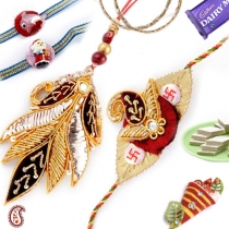 Golden Zardosi Family Rakhi Set,Family Rakhi Set, Buy Rakhi, Send Rakhi to India, Rakhi Gifts, Rakhis Online
