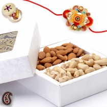 Cashew and Almonds Box with FREE Rakhi and Tilak,Rakhi with Dryfruits, Buy Rakhi, Send Rakhi to India, Rakhi Gifts, Rakhis Online