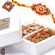 Almonds and Pista Box with FREE Rakhi and Tilak,Rakhi with Dryfruits, Buy Rakhi, Send Rakhi to India, Rakhi Gifts, Rakhis Online