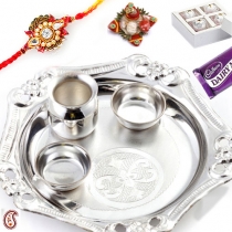 Exclusive German Silver Thali with Rakhi and Sweets,Rakhi Thalis, Buy Rakhi, Send Rakhi to India, Rakhi Gifts, Rakhis Online