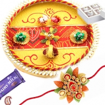 Traditional Bandhni Thali with Rakhi and Sweets,Rakhi Thalis, Buy Rakhi, Send Rakhi to India, Rakhi Gifts, Rakhis Online