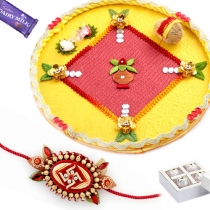 Beautiful Kundan work Thali with Rakhi and Sweets,Rakhi Thalis, Buy Rakhi, Send Rakhi to India, Rakhi Gifts, Rakhis Online