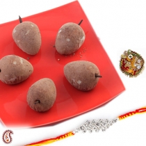 Stuffed Kajoo Cheekoos with FREE Rakhi and Tilak,Rakhi Sweets, Buy Rakhi, Send Rakhi to India, Rakhi Gifts, Rakhis Online