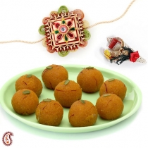 Kesar Motichoor Laddoos with FREE Rakhi and Tilak,Rakhi Sweets, Buy Rakhi, Send Rakhi to India, Rakhi Gifts, Rakhis Online