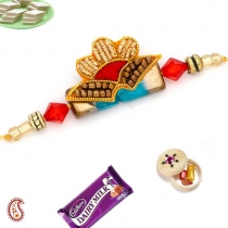 Zardosi Rakhi with Beads N Crystals,Fancy Rakhis, Buy Rakhi, Send Rakhi to India, Rakhi Gifts, Rakhis Online
