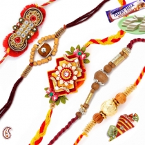Set of 5 Handcrafted Premium Rakhis,Set of 5 - Rakhis, Buy Rakhi, Send Rakhi to India, Rakhi Gifts, Rakhis Online