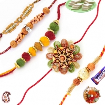 Set of 5 Handcrafted Premium Rakhis,Set of 5 - Rakhis, Buy Rakhi, Send Rakhi to India, Rakhi Gifts, Rakhis Online