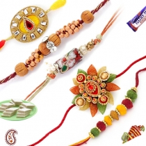 Set of 5 Handcrafted Premium Rakhis,Set of 5 - Rakhis, Buy Rakhi, Send Rakhi to India, Rakhi Gifts, Rakhis Online