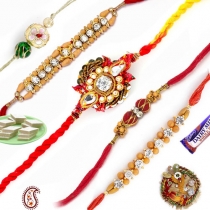Set of 5 Handcrafted Premium Rakhis,Set of 5 - Rakhis, Buy Rakhi, Send Rakhi to India, Rakhi Gifts, Rakhis Online