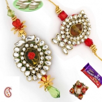 Metallic Kundan Bhaiya-Bhabhi Rakhi Pair,Bhaiya Bhabhi Rakhi, Buy Rakhi, Send Rakhi to India, Rakhi Gifts, Rakhis Online
