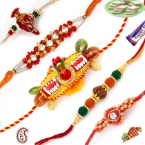 Set of 5 Handcrafted Premium Rakhis,Set of 5 - Rakhis, Buy Rakhi, Send Rakhi to India, Rakhi Gifts, Rakhis Online