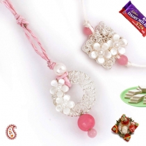 Silver Hoop & Pearl Bhaiya-Bhabhi Rakhi Pair,Bhaiya Bhabhi Rakhi, Buy Rakhi, Send Rakhi to India, Rakhi Gifts, Rakhis Online