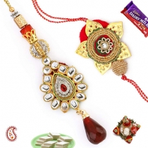 White Kundan Bhaiya-Bhabhi Rakhi Pair,Bhaiya Bhabhi Rakhi, Buy Rakhi, Send Rakhi to India, Rakhi Gifts, Rakhis Online